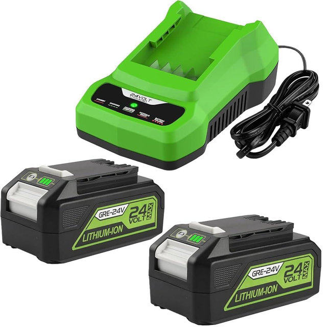 2 Packs 6.5Ah for Greenworks 24V Battery and Charger, 29842 29852 Battery Replacement for Greenworks 24V Cordless Tools 20352 22232 2508302