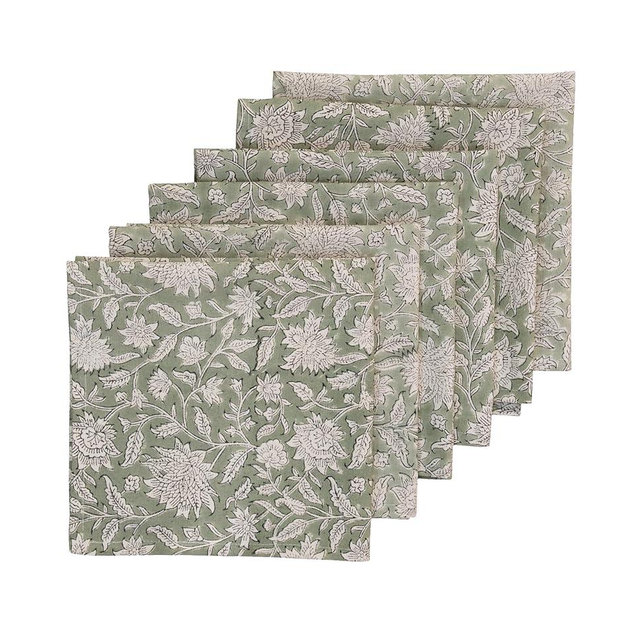 HOME WIBE Handblock Print Patterned Cotton Cloth Napkins Set of 6, Washable, Reusable Napkins for Cocktail Parties, Home, Restaurant, Hotel, Event & Everyday Lunch, Dinner, 18" x 18"