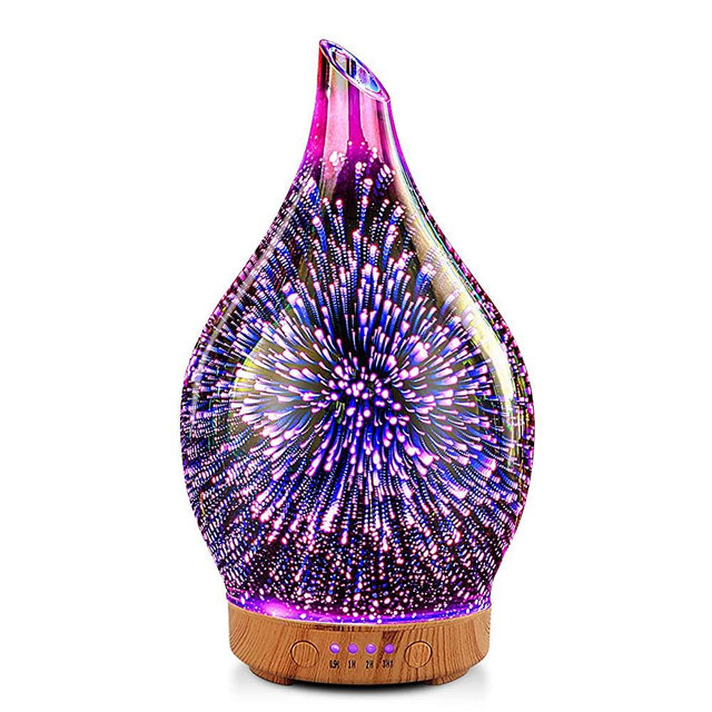 Essential Oil Diffuser 3D Firework Glass Aromatherapy Ultrasonic Humidifier Rose Gold, Auto Shut-Off,Timer Setting, BPA Free, Aroma Decoration for Home,Office,Gym,Spa,Premium Gift 100ML