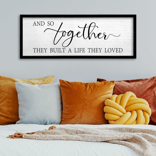 TQianJiang And So Together They Built A Life They Loved Above Bed Wall Decor 24"X10" for Master Bedroom Over Bed Sign Large Wood Framed Wall Hanging Art (Black)