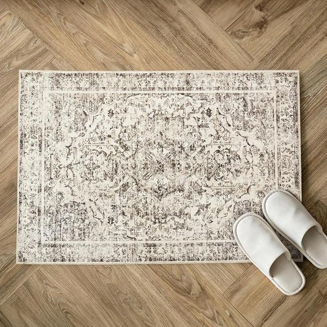 Topllen Entryway Rug - 2'x3' Boho Soft Low Pile Washable Area Rug, Non-Slip Small Rugs Indoor for Front Door Entrance Kitchen Bathroom, Vintage Carpet Stain Resistance (Black, 2x3ft)