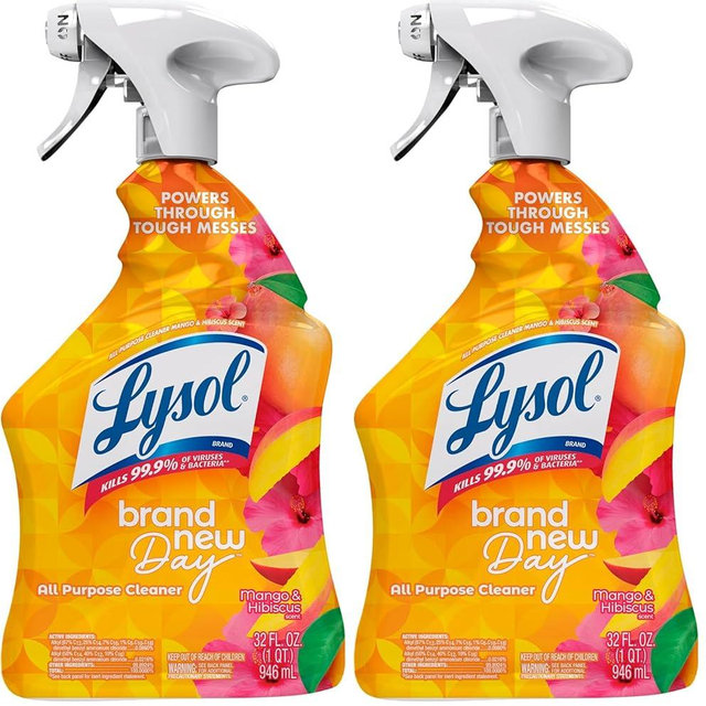 Lysol All Purpose Cleaner Spray, Multi-Purpose Disinfecting Spray, Kitchen & Bathroom Cleaner, Mango & Hibiscus Scent, 32 Fl Oz (Pack of 2)