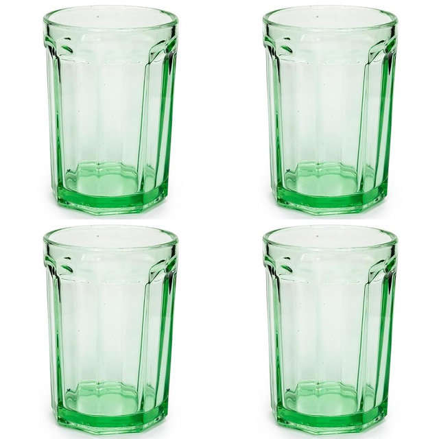 Serax Drinking Glasses Set of 4 | Fish & Fish glassware by Paola Navone | 13.5 FL oz Clear Green Water Glass Cups without Lids | Home Essentials, Kitchen Set | Suitable for Beer, Juice, Coffee