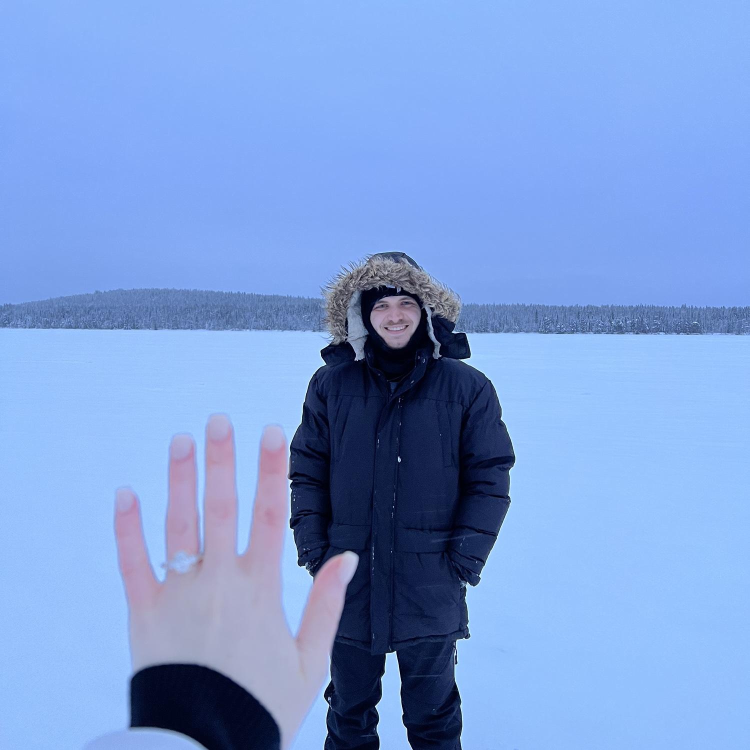 My ring (and fiancé!!!) in Finland, December 2023