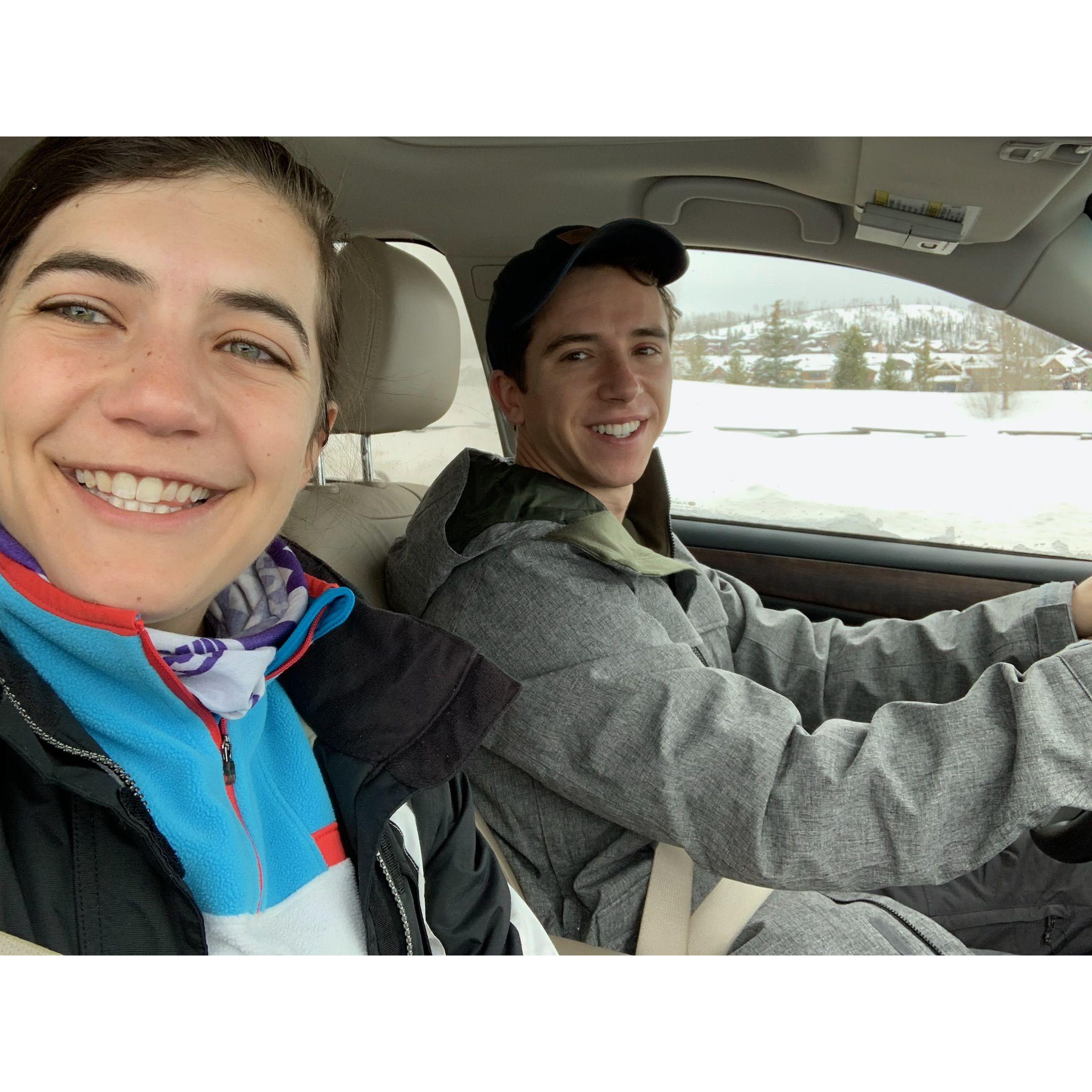 Drives back from skiing (right before Sarah falls asleep....)