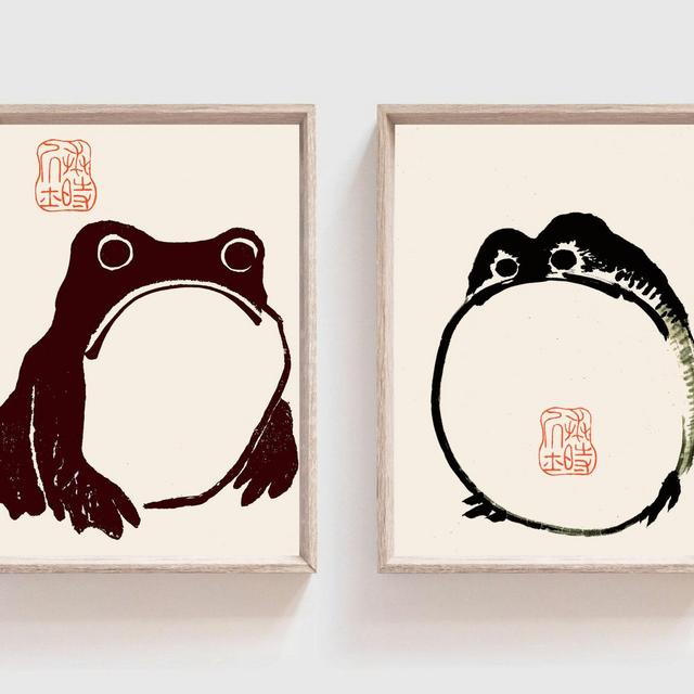 Set of 2 Japanese Frog Print,Watercolour Japanese Art Print,Giclee Prints,Japanese Decor,Ukiyo-e,Japanese Poster,Vintage Animal Prints S0204