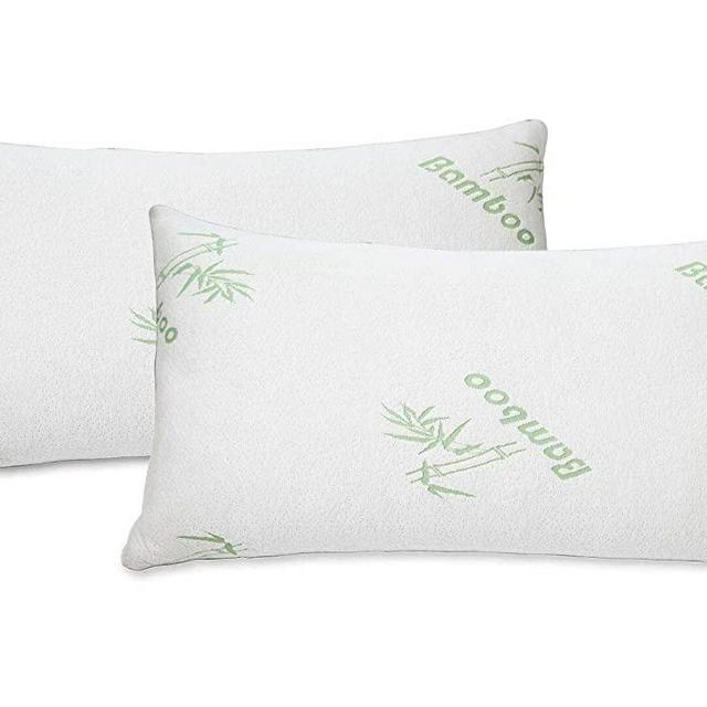 All American Collection Soft Home Bedroom Premium Hotel Quality 2pc Bamboo Pillow Shredded Memory Foam for Sleeping (King, White)