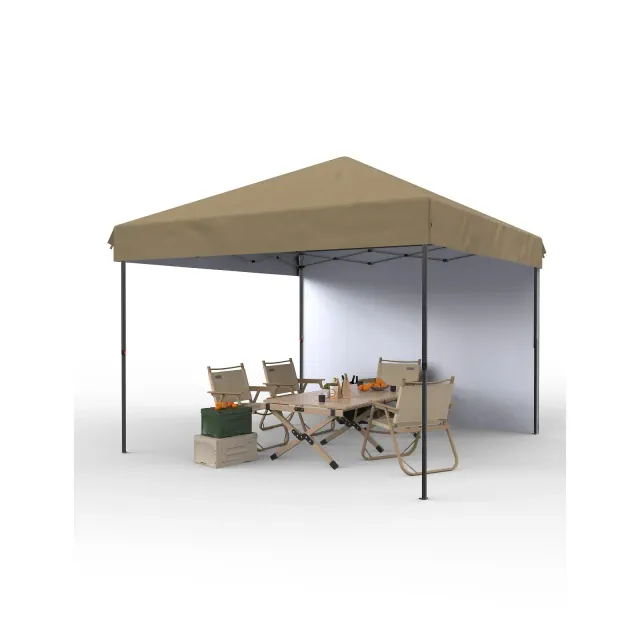 10x10 Pop Up Canopy Tent with Sidewall, One-Button Setup, Adjustable Height, Roller Bag & Sandbags, for Patio, Beach, Garden, Camping & Party Use