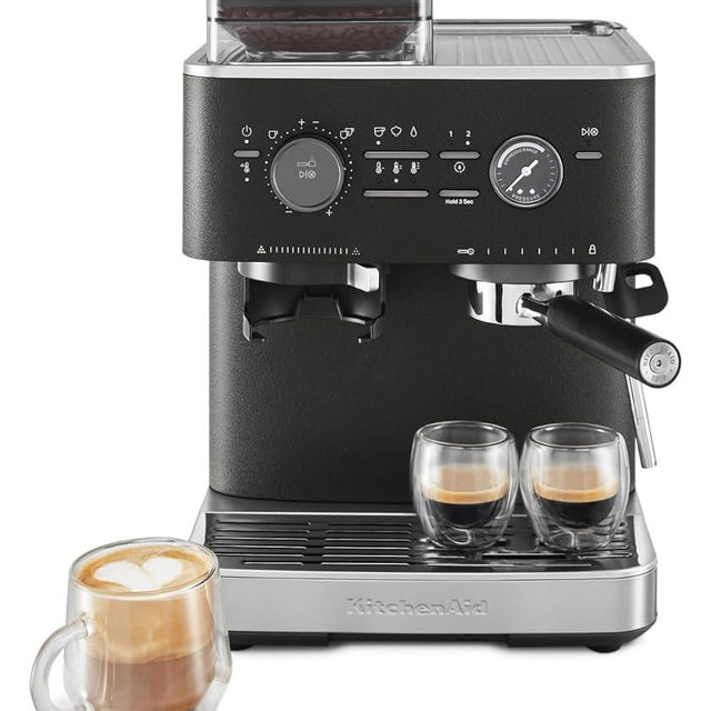 KitchenAid, KES6551 Semi Automatic Espresso Machine w/Burr Grinder, 2.5L, Cast Iron Black