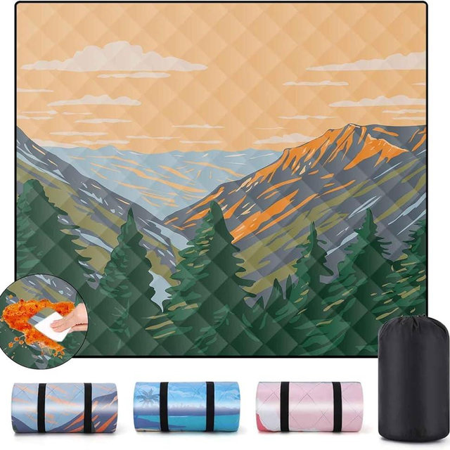 memKiya Picnic Blankets 60x80 Extra Large Windproof Concert Park Lawn Ground Mats Outside XXL Weatherproof Backpacking Quilt for Sleeping Patio Glamping Kitchen Stuff Cars Roadtrip Motorhome Gadgets