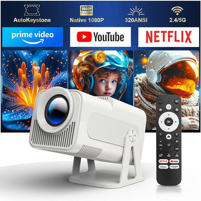 [Netflix-Licensed] Magcubic Smart Projector with Wifi and Bluetooth, Portable Mini 1080P Projector with 4K Support, Auto Keystone, Voice Control, Built-in Apps HY320 NTV (White)