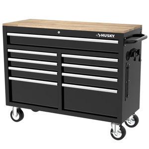 Husky Tool Storage 46 in. W x 18 in. D Mobile Workbench Cabinet in Gloss Black H46X18MWC9BLK
