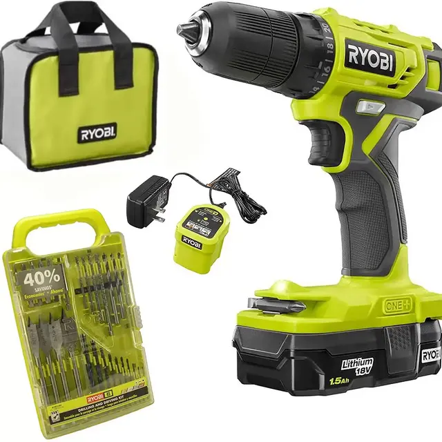 Ryobi 18V ONE+ 3/8 in. Drill Driver Kit Bundle Set with BONUS Bits, and Tool Bag