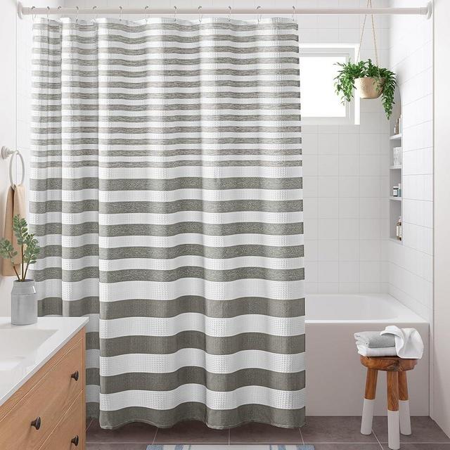 Madison Park Shower Curtain Spa Waffle Weave Long Shower Curtain for Bathroom 3M Scotchgard Moisture Management, Spa Quality Modern Shower Curtains for Bathroom, Long 72x78 Grey Ombre