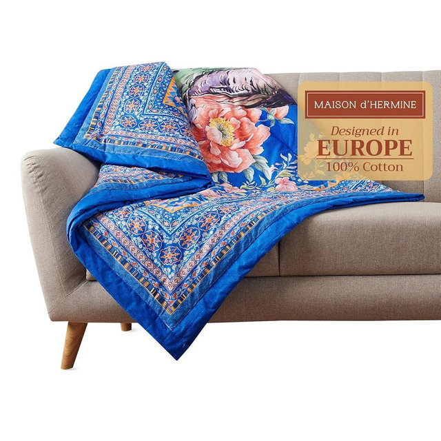 Maison d' Hermine Throw Blanket for Couch Lightweight Soft Warm Breathable Cotton Throw Blankets for Bed Girls Boys Women Men Gifts Sofa Travel Living Room Chair Bedding (60"x80", Peacock)