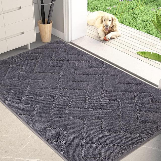 PURRUGS Dirt Trapper Door Mat 23.5" x 35.5", Non-Slip Machine Washable Entrance Rug, Shoes Scraper, Dog Door Mat, Super Absorbent Welcome Mat for Front Door, Back Door, Entry, Muddy Wet Shoes and Paws