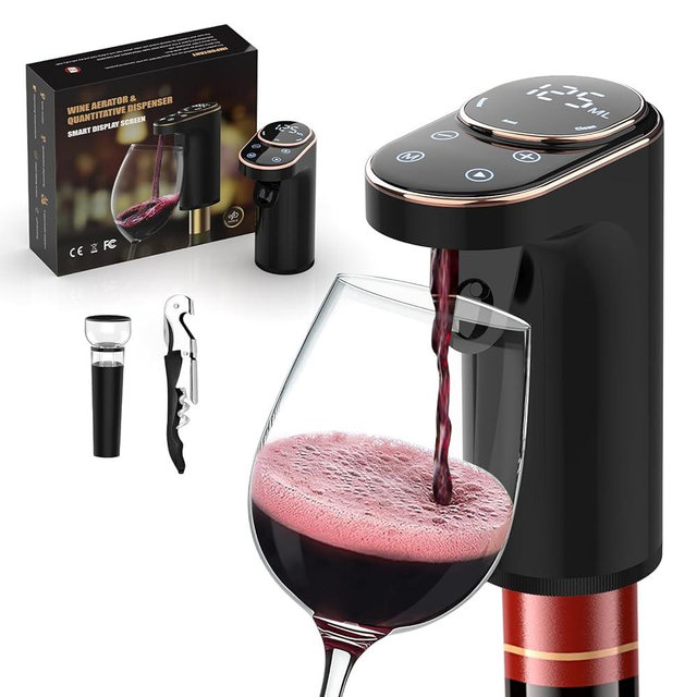Electric Wine Aerator, Rechargeable Wine Dispenser & Decanter, 1-999ML Quantitative Pour, Self-Clean & LED Touch Screen, Automatic Wine Pourer for Holiday Home Party Wine Lovers