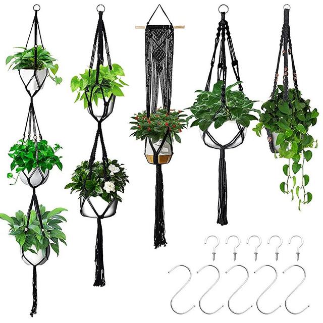 5 Pack Macrame Plant Hangers,Hanging Planters with 10 Hooks,100% Handmade Cotton Rope Macromay Plant Hangers,Hanging Plants Flower Pot Holder for Home Decor ( Different Tiers,5 Sizes ) Indoor Outdoor