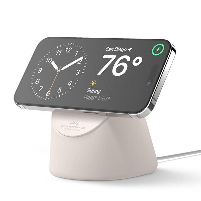 elago MS1 Charging Stand Compatible with MagSafe Charger - Premium Silicone Stand Compatible with iPhone 15/14/13/12 Series, Designed for iOS17 Standby Mode [Stone] [Charging Cable Not Included]