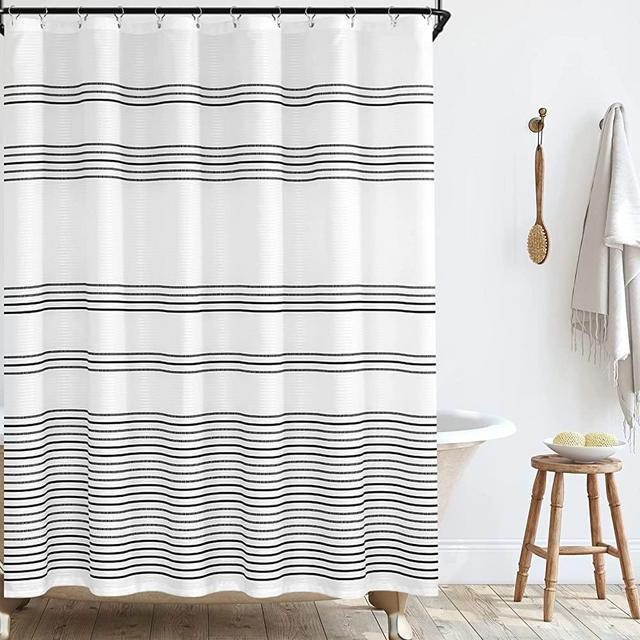 JINCHAN Black and White Shower Curtain Fabric Shower Curtain for Bathroom Modern Black Striped Shower Curtain Winter Waterproof in Bath 70x72 inches Long Shower Curtains Set with Curtain Hooks 1 Panel