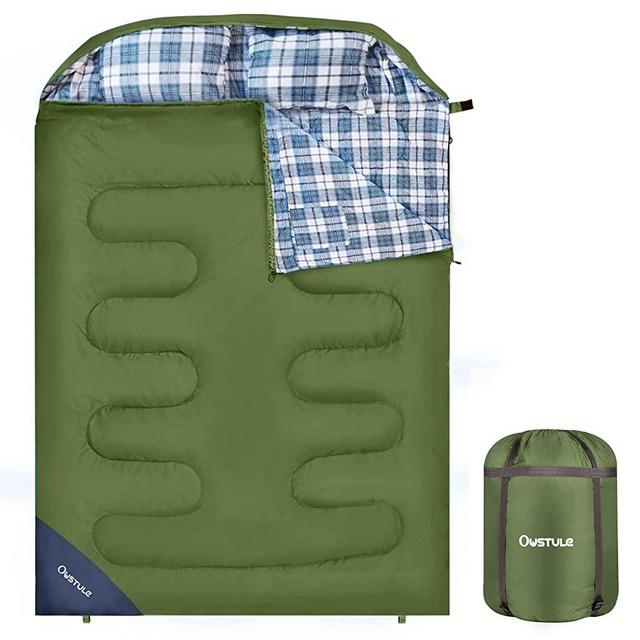OUSUTLE Double Sleeping Bag for Adults, 2 Person Sleeping Bag with 2 Pillows for Backpacking Camping Hiking, Queen Size Cold Weather Sleeping Bag for Couples & Family Traveling