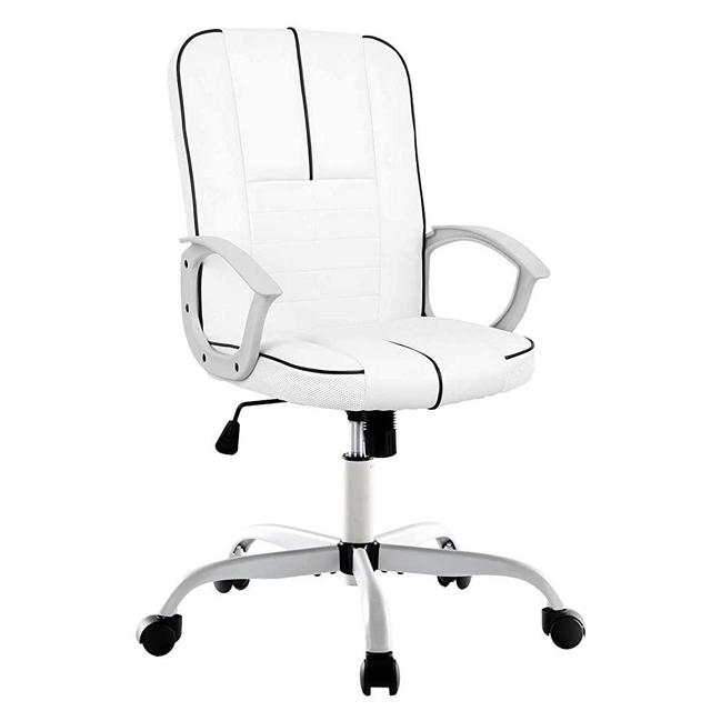 Ergonomic Executive White PU Leather Task Chair for Office & Home Office, Height Adjustable