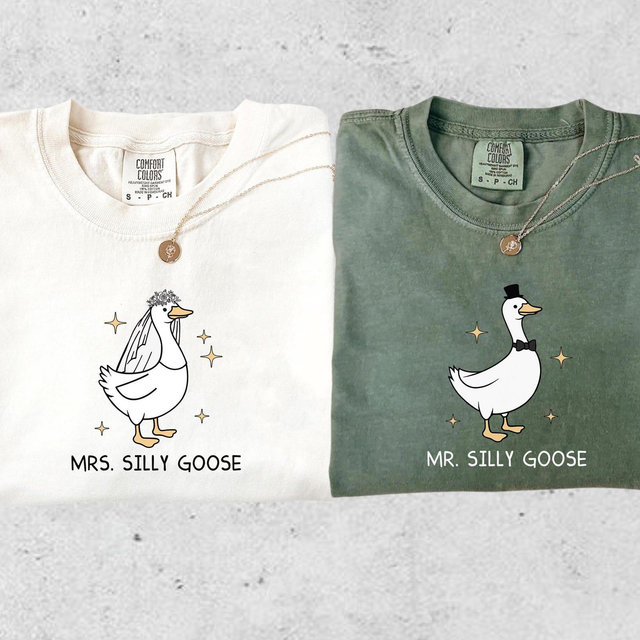 Mrs. Silly Goose Bride Shirt, Married Couple Matching Shirt, Bride To Be Funny Goose Lover Shirt,Wedding Gift,Funny Newlywed Gift For Couple