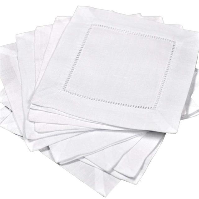 Bumblebee Linens 12 White Linen Cocktail Napkins 6 X 6 Inch Hemstitch Small Cloth Beverage Party Bar Coffee Dessert Wedding Napkin Coaster