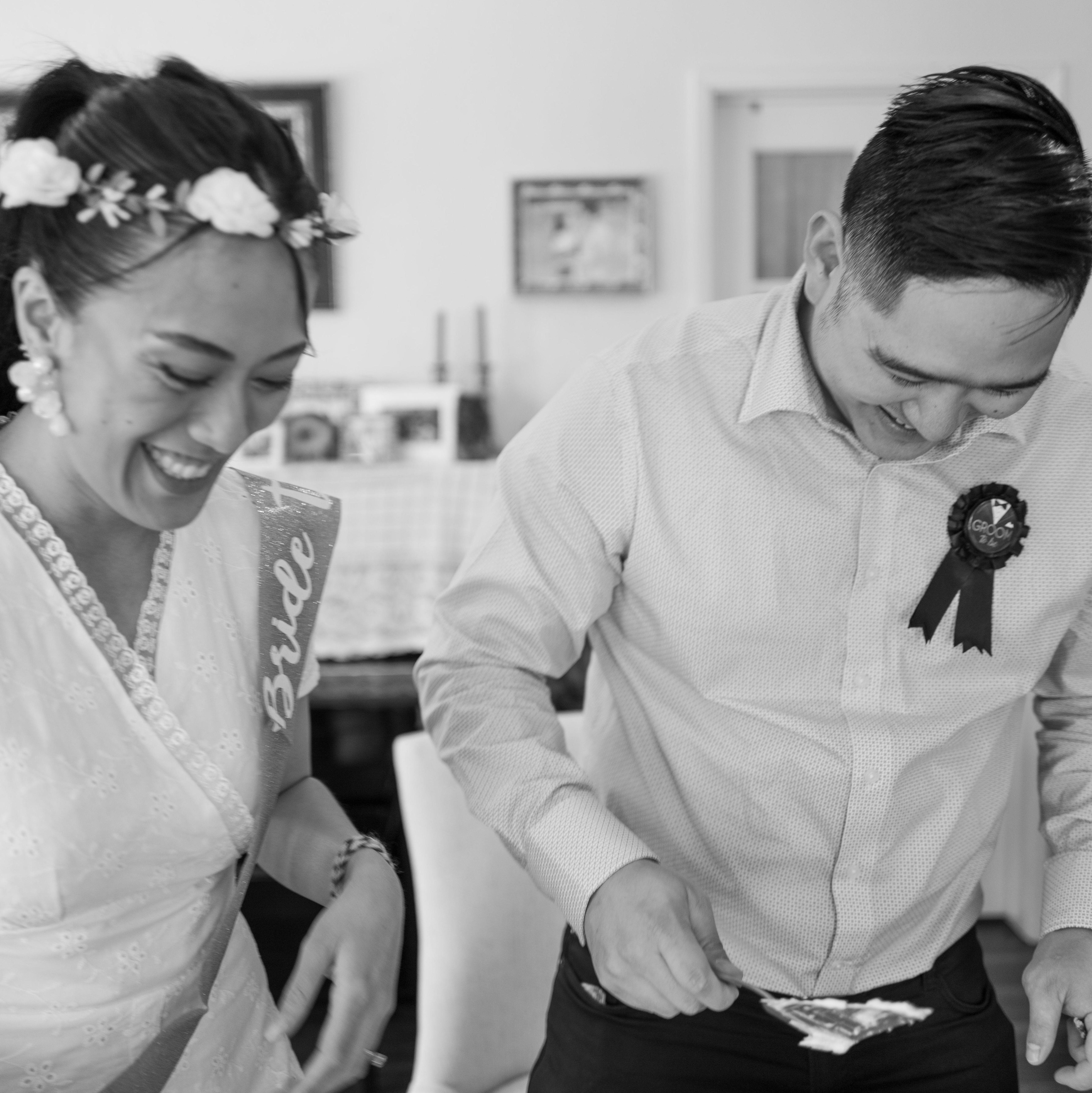 Marriage officiated by friends and witnessed by family.