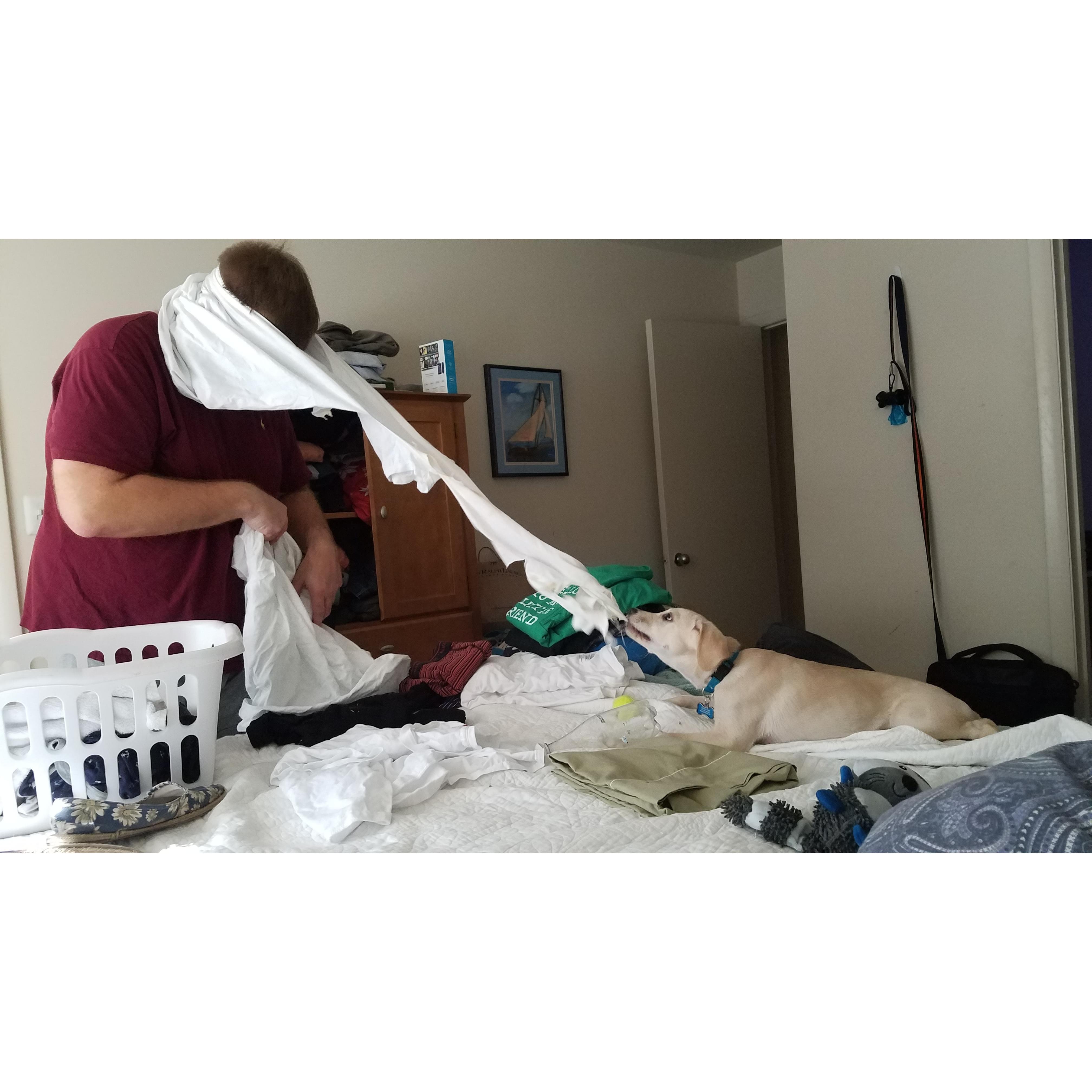 Bailey helping Scott do Laundry!
