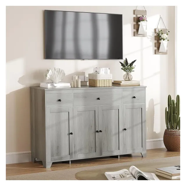 55-Inch Large Farmhouse Sideboard Buffet Cabinet with 3 Drawers and Doors, Adjustable Shelves, Kitchen Storage Console Table, Coffee Bar Buffet