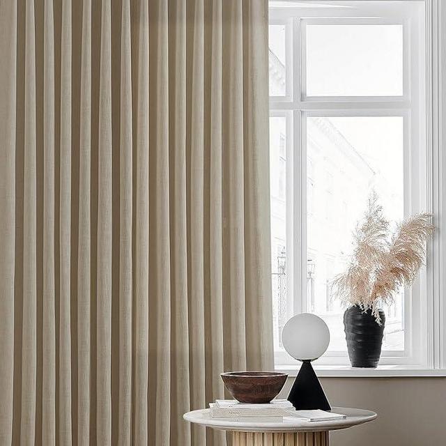 Extra Long Pinch Pleated Linen 108 Inch Curtains 2 Panels Set for Living Room Bedroom Farmhouse Tan Brown Cotton Flax Back Tab Memory Shape Pinch Pleat Ceiling Floor Window Curtains 9 FT Grey Beige
