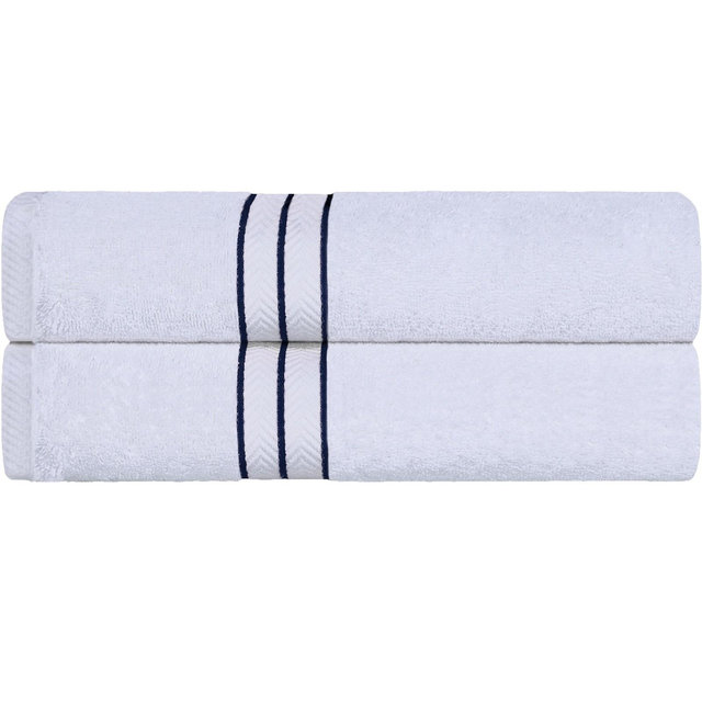 Premium Cotton Solid Plush Heavyweight Hotel Luxury 2-Piece Bath Sheet Set, Navy Blue - Blue Nile Mills