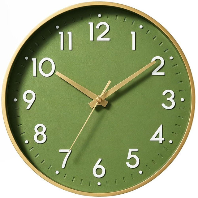 Mosewa Wall Clock 8 Inch, Battery Operated Silent Non-Ticking Modern Analog Clock Decorative for Kitchen, Bedroom, Office(Olive Green and Gold)