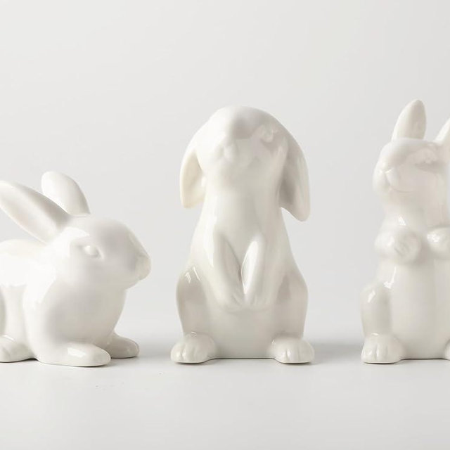 GOODSTART Ceramic Bunny Rabbits Ceramic Bunny Figurine Rabbit Decor, Porcelain Modern Art Home Decoration, Statues for Home Decor Easter Bunny Rabbits Bunny Decor (Porcelain White)