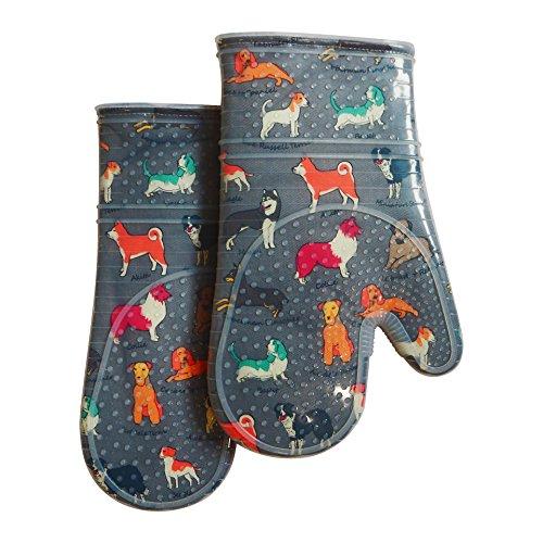 RED LMLDETA Oven Mitts Set of 2 with Transparent Clear Silicone Shell and Nice Dog Printing Cotton Lining, Heat Resistant to 500 F Kitchen Oven Gloves Pot Holder for Cooking (Gray)