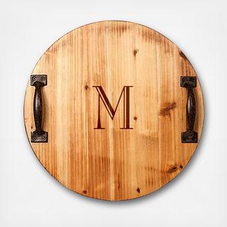 Personalized Rustic Wood Tray with Metal Handles