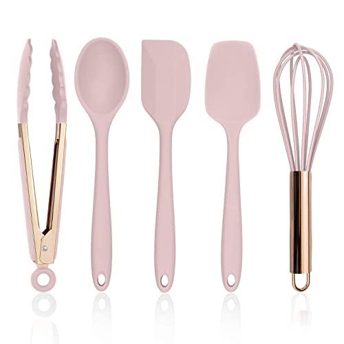 Cook with Color Silicone Cooking Utensils, 5 Pc Kitchen Utensil Set, Easy to Clean Silicone Kitchen Utensils, Cooking Utensils for Nonstick Cookware, Kitchen Gadgets Set - Pink and Copper