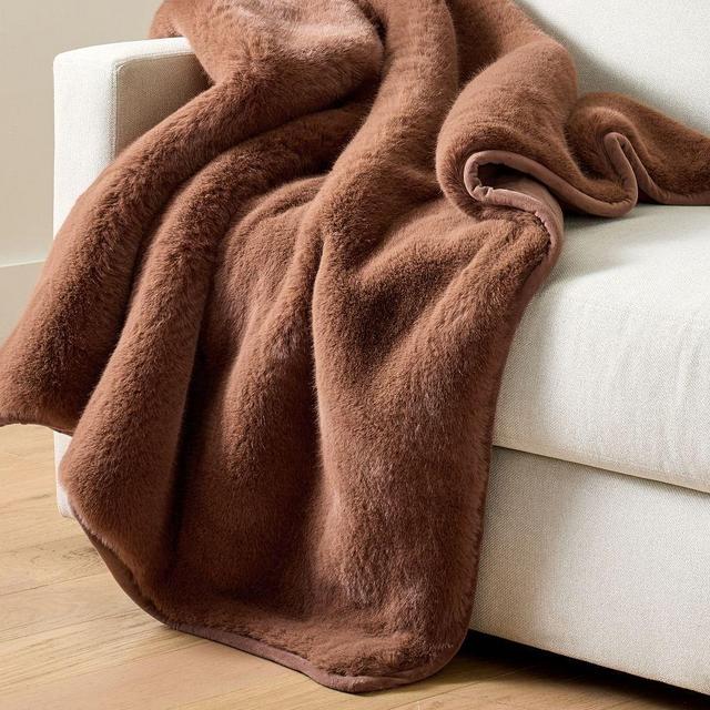 Faux Fur Mink Throw, Rum Raisin, 60" x 80"