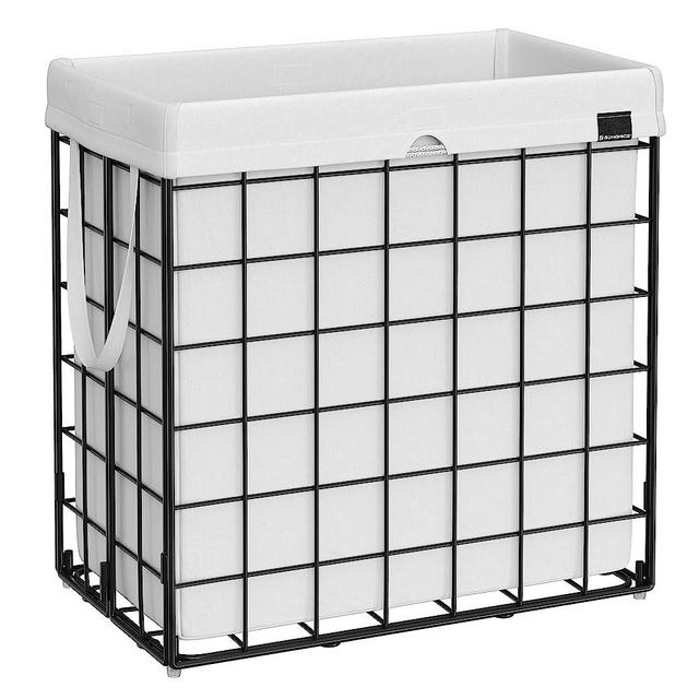 SONGMICS Laundry Hamper, 29 Gal (110L) Laundry Basket, Collapsible Clothes Hamper, Removable and Washable Liner, Metal Wire Frame, for Bedroom Bathroom, Black and White ULCB111W01
