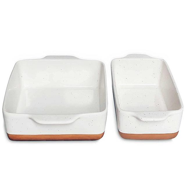 Mora Ceramic Set of 2 Baking Dishes For Casserole, Banana Bread, Brownies, Broiling, Roasting, and Baking. 8"x8" and 8"x4" Pans - Porcelain Serving Bakeware from Oven to Table. Freezer Safe - White