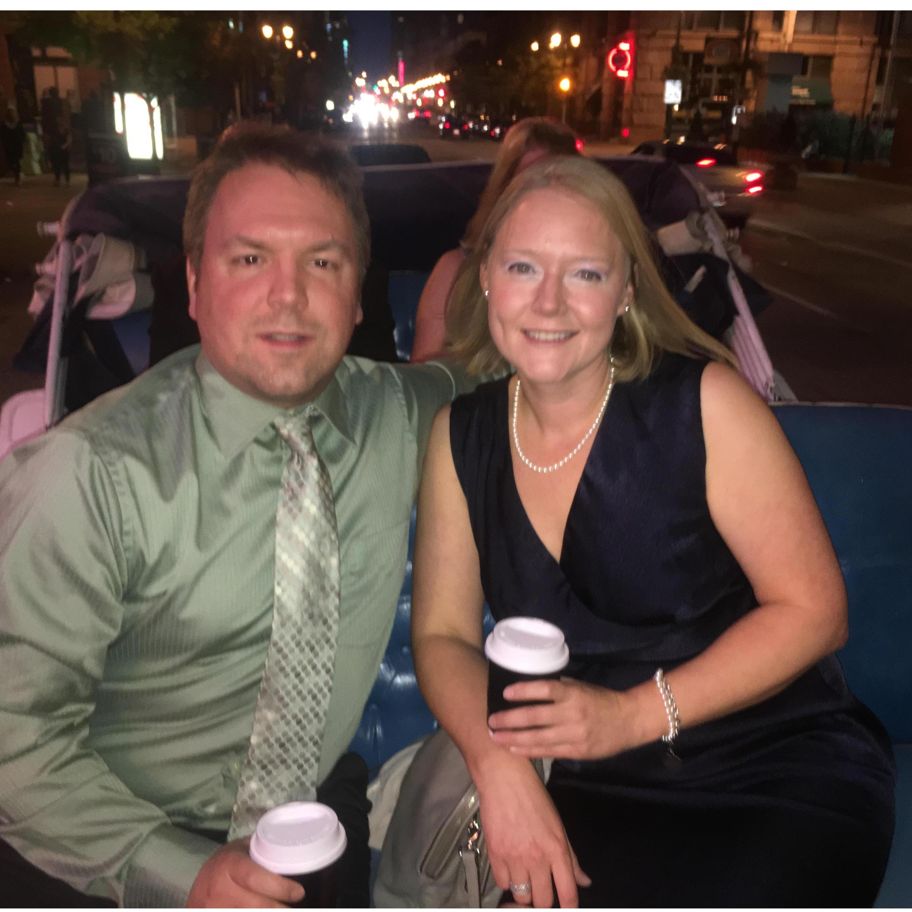 Horse-drawn carriage ride heading to our friend Maggie and Brian's wedding reception in St. Louis