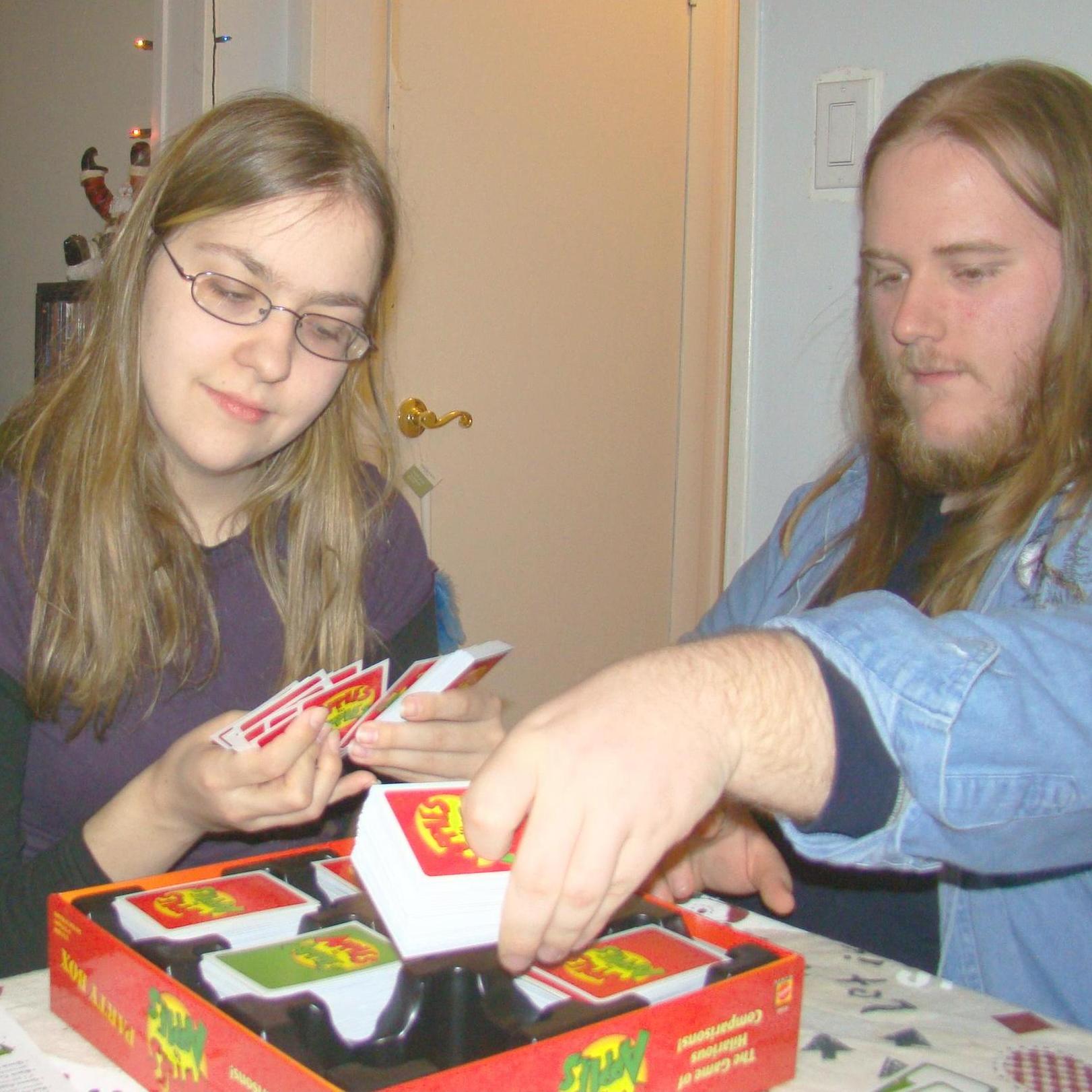 One of our first holidays together getting ready to play a card game.