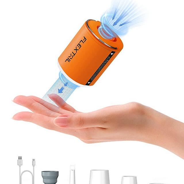 FLEXTAILGEAR Portable Air Pump with Camping Lantern Tiny Pump 2X 4kPa Air Pump for Inflatables Rechargeable Air Mattress Pump with Magnetic Design for Sleeping Pads, Pool Floats, Swimming Rings