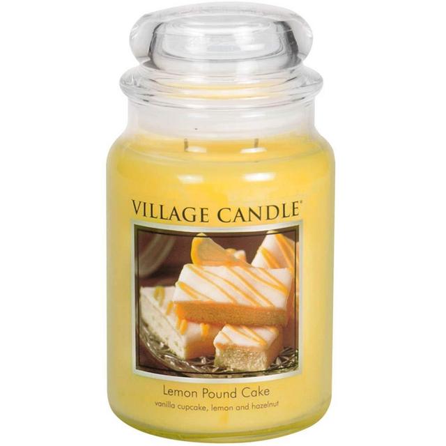 Village Candle Lemon Pound Cake Large Glass Apothecary Jar Scented Candle, 21.25 oz, Yellow
