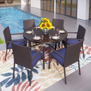 Sutiya 6 - Person Patio Dining Set with Round Table , Cushions Included - Blue