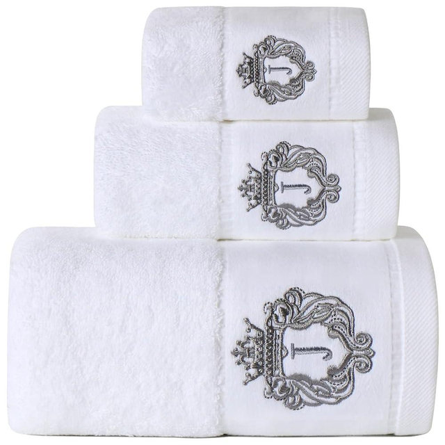 Luxury Bathroom Super Soft and Highly Absorbent Premium 100% Cotton Bath Towel Set for Gifts (White-J)