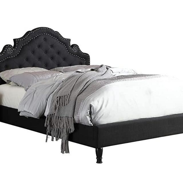 HomeLife Premiere Classics 51" Tall Platform Bed with Cloth Headboard and Slats - King (Black Linen)