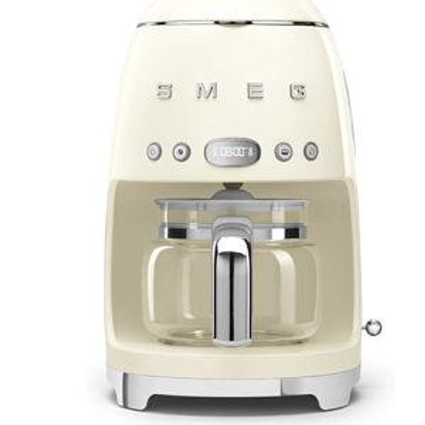 (CREAM) Smeg 50's Retro Style Aesthetic Drip Coffee Machine with 10 Cup Glass Carafe, Auto Start Feature, Keep Warm Plate, and Two Coffee Strength Settings (Red)