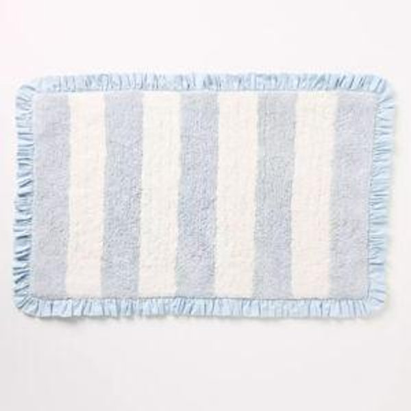 Maeve Ruffled Stripe Tufted Bath Mat BLUE